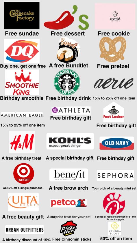 BIRTHDAY FREEBIES Freebies On Your Birthday, Birthday Hacks, Free Birthday Gifts, Satin Nightwear, Cute Birthday Ideas, Cute Gifts For Friends, Fun Sleepover Ideas, Birthday Party For Teens, Sleepover Ideas