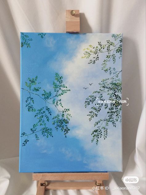 Acrylic Painting Green Aesthetic, Acrylic Painting Landscape Nature Easy, Painting Ideas On Canvas Simple Easy Flowers, Easy Pretty Paintings, Green Sky Painting, Easy Acrilyc Painting Ideas, Sky Painting Acrylic, Canvas Art Painting Abstract, Acrylic Painting Inspiration