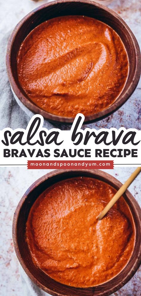 Your easy homemade staples won't be complete without salsa brava! This bravas sauce recipe is a DIY condiment that's vegan, dairy-free, gluten-free, nut-free, and soy-free. Rich and flavorful, you can use this spicy Spanish tomato sauce in so many ways! Spanish Dipping Sauce, Spanish Tomato Sauce, Easy Vegan Sauces, Spicy Tomato Sauce Recipe, Salsa Quemada Recipe, Spanish Sauces, Bravas Sauce Recipe, Patatas Bravas Sauce, Brava Sauce