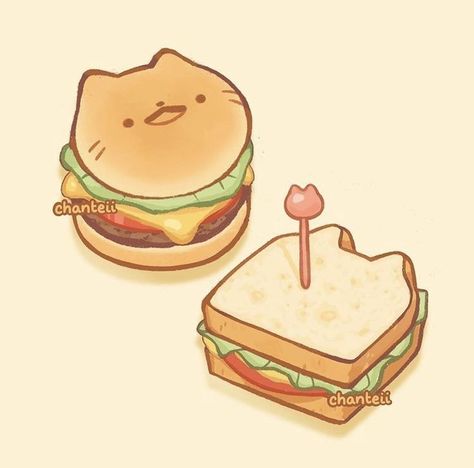 Hamburger Drawing, Sandwich Sticker, Sandwich Drawing, Animal Shaped Foods, Chibi Food, 귀여운 음식 그림, Food Cartoon, Cute Food Drawings, Cute Food Art