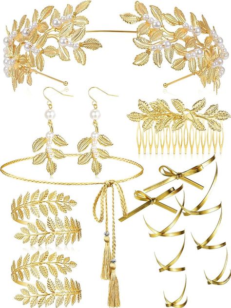 Amazon.com: Cindeer 8 Pcs Greek Goddess Costume Accessories Set for Women Leaf Crown Headband Upper Arm Cuff Bracelet Pearl Leaf Dangle Earring (Trendy) : Clothing, Shoes & Jewelry Greek Goddess Costume Accessories, Godesses Halloween Costume, Greek Style Jewelry, Greek Godesses Outfit, Greek Goddess Accessories, Greek Godesses Costume, Goddess Costume Accessories, Greek Goddess Jewelry, Otome Isekai