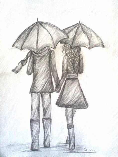 Couple With Umbrella In Rain, Couple In Umbrella, Under Umbrella Drawing, Cute Couple Sketch, Rain Sketch, Couple With Umbrella, Umbrella In Rain, Rain Drawing, Cute Couple Sketches