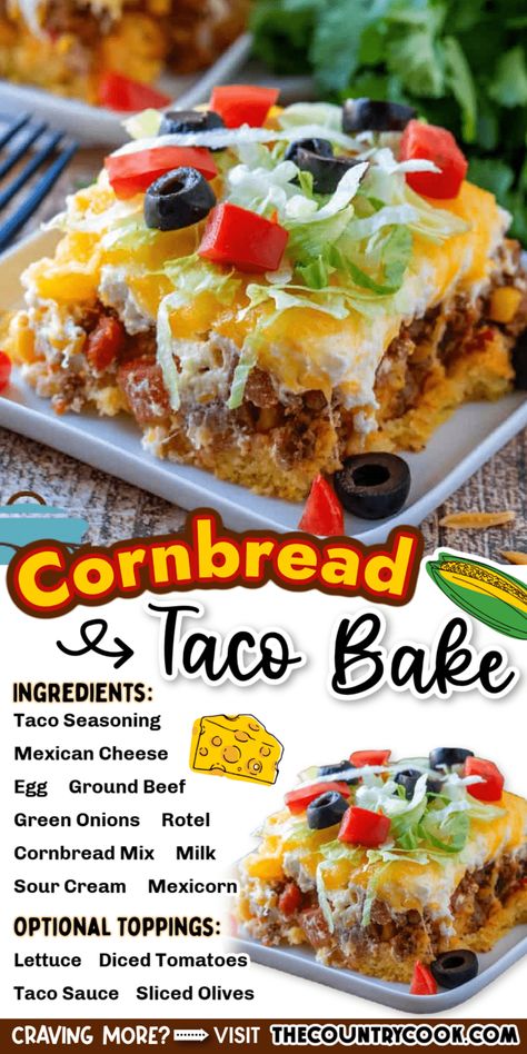 Essen, Simple Main Dishes, Easy Dinner Recipes For 4 People, Easy Cornbread Taco Bake, Taco Bake With Cornbread, Healthy Big Batch Meals, Dinner Ideas Beef Ground, Taco Pie With Cornbread, Meals With Cornbread