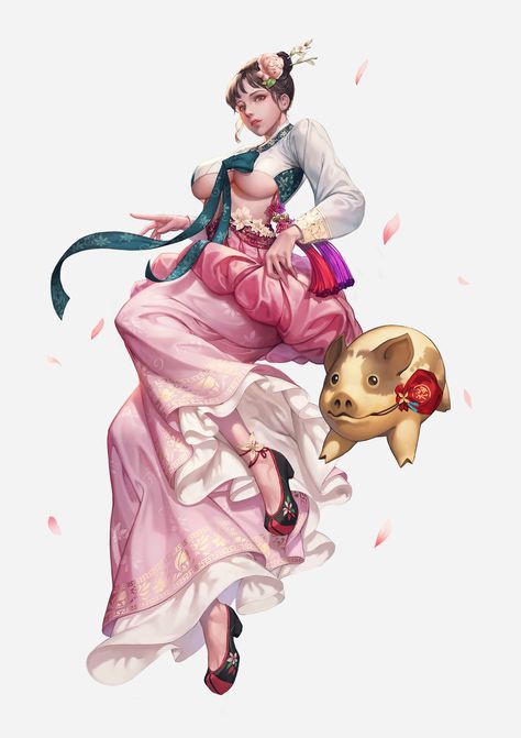 ArtStation - Year of the pig, JeongSeok Lee Pig Character Design, Pig Character, Character Design Girl, Anime Illustration, Pig Art, Pix Art, Year Of The Pig, Demon Art, Fantasy Images