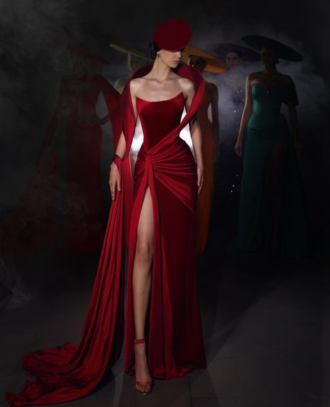 #red #dress #couture #design #woman #fashion #art #idea #character #interpretation #podium #model Couture, Sadek Majed, Hollywood Glam Dress, Corset Prom Dresses, Mrs Bella, Hollywood Gowns, Corset Dresses, Hollywood Dress, Velvet Dress Long