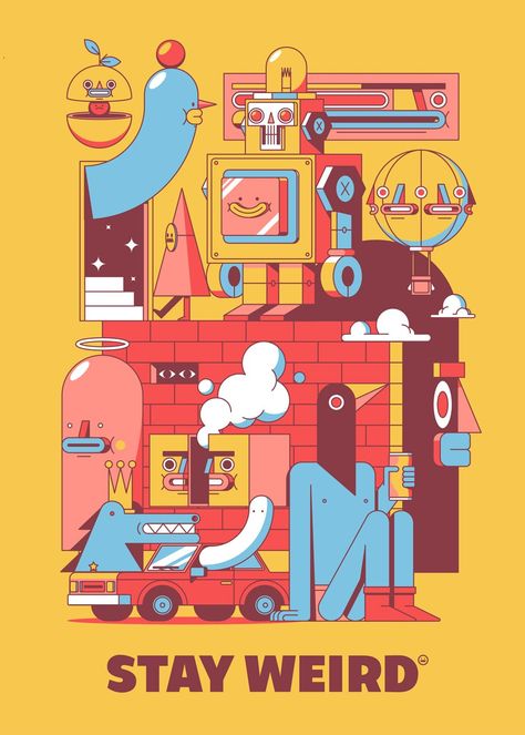 카드 디자인, Stay Weird, Flat Illustration, Editorial Illustration, Graphic Design Posters, Graphic Design Inspiration, Graphic Illustration, Digital Illustration, Surrealism