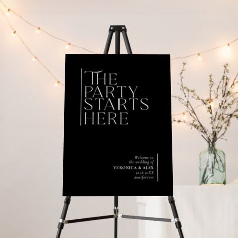 $46.70 | Party Starts Here Black Moody Wedding Welcome #the party starts here, wedding welcome sign, modern, unique, neutral, minimal, simple, black, white, moody Initial Sign, Wedding Initials, Black Minimalist, Moody Wedding, Minimalist Wedding Invitations, Minimal Wedding, Wedding Welcome Sign, Wedding Welcome Signs, Create Sign