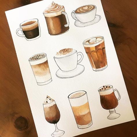 EchochohoO on Instagram: “#watercolorcoffee #coffeewatercolor #coffee #differentcoffee #watercolor #lovewatercolor #watercolorpainting #watercolorpaint #handdrawn…” Coffee Lover Painting, Iced Coffee Painting, Coffee Art Painting Ideas, Watercolor Art Coffee, Luxury Journal, Drink Drawing, Coffee Steam, Coffee Watercolor, Coffee Shop Menu