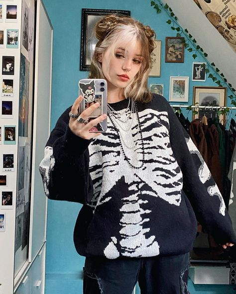 Loose Knitwear, Casual Halloween, Casual Pullover Sweater, Skull Sweater, Black Pullover Sweater, Oversized Sweater Women, Pull Oversize, Long Sleeve Jumper, Black Pullover