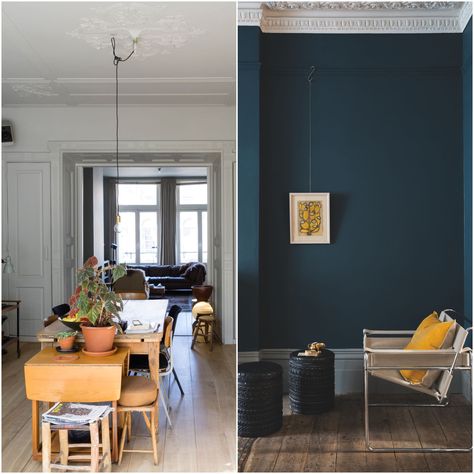 How to decorate with Farrow & Ball's most popular paint colours Ammonite Farrow And Ball, Farrow And Ball Bedroom, Long Narrow Living Room, Most Popular Paint Colors, Blue Wall Colors, Wall Color Combination, Hague Blue, Narrow Living Room, Popular Paint Colors