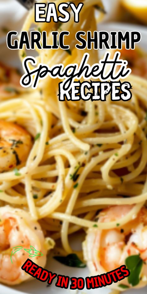 Easy Garlic Shrimp Spaghetti Shrimp And Pasta Recipes Easy, Easy Garlic Shrimp, Garlic Shrimp Pasta Recipes, Shrimp Pasta Recipes Easy, Spagetti Recipe, Easy Shrimp Scampi, Shrimp Spaghetti, Garlic Spaghetti, Garlic Shrimp Pasta