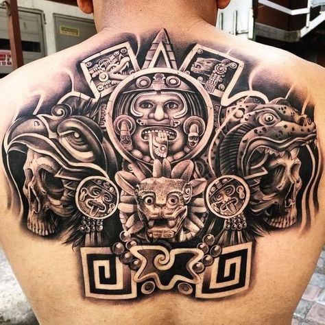 Mexicano Tattoos, Aztec Back Tattoo, Aztec Warrior Tattoo, Aztec Tattoos Sleeve, Azteca Tattoo, Aztec Drawing, Lion Art Tattoo, Backpiece Tattoo, Mayan Tattoos