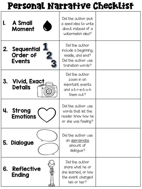 free personal narrative checklists.pdf - Google Drive Personal Narrative 3rd Grade Examples, Writing A Personal Narrative, Personal Narrative Outline, Personal Narrative Ideas, Narrative Writing Anchor Chart 4th, Narrative Writing 3rd Grade, Personal Narrative Anchor Chart, Narrative Writing Organizer, Writing Beginner