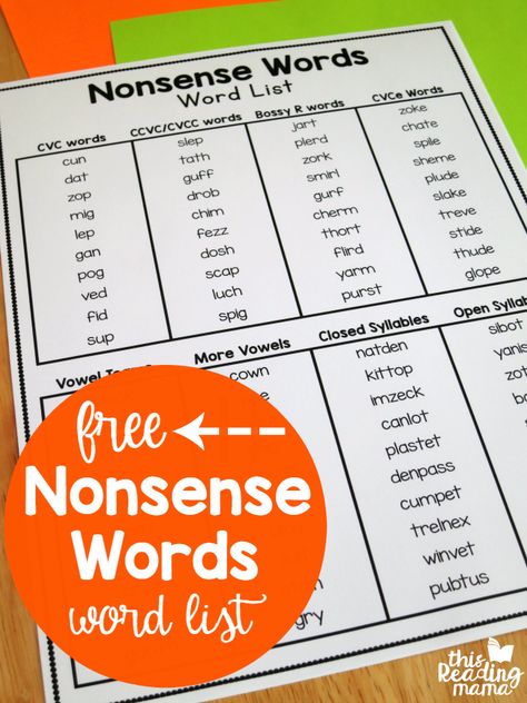 Nonsense Words Fluency, Phonics Assessments, Cvcc Words, Wilson Reading, Phonics Free, Cvce Words, Spring Words, Nonsense Words, Phonics Words