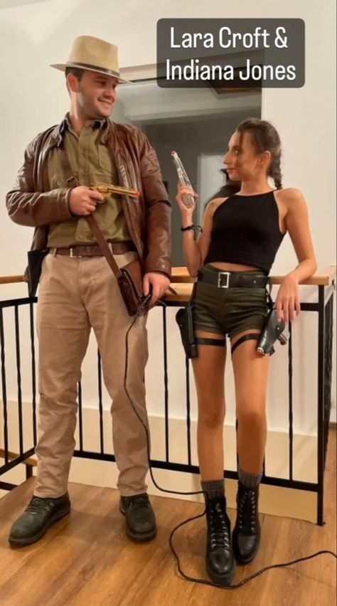 Simple Carnival Costumes, Halloween Costumes Indiana Jones, Lara Croft Couple Costume, Carnival Couple Costume, Lara Croft And Indiana Jones Costumes, Indiana Jones Costume Women, Indiana Jones Couple Costume, Lara Croft And Indiana Jones, Carnaval Duo