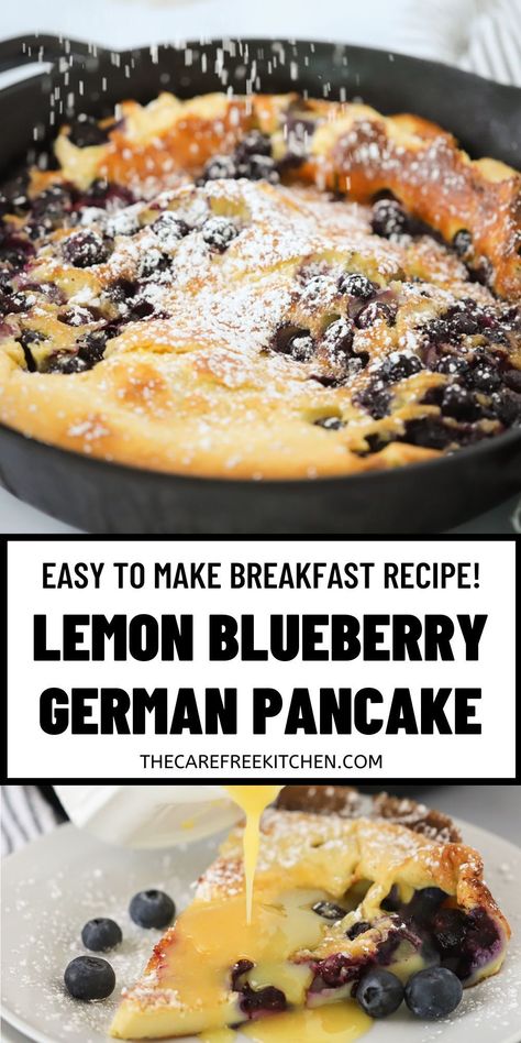 Lemon Blueberry Dutch Baby, Blueberry Dutch Baby, Dutch Oven Breakfast, Dutch Baby Pancake Recipe, German Pancakes Recipe, Dutch Baby Recipe, Baby Recipe, German Pancakes, Easy To Make Breakfast