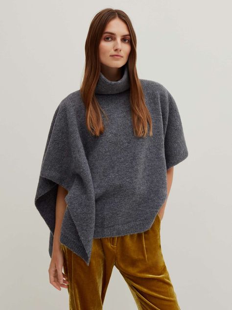 Grey Poncho with high neck | Stefanel Grey Poncho, Fall Winter Collection, Winter Collection, Womens Scarves, Cape, High Neck, Fall Winter, Grey