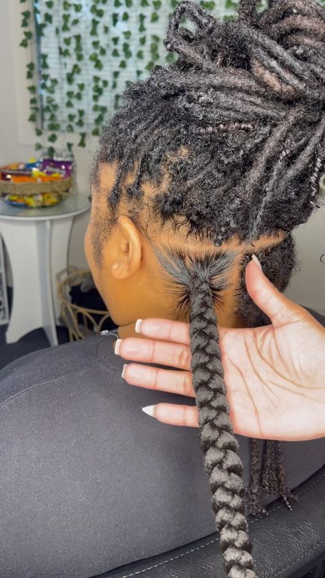 Knotless over LOCS! 🤭Who said you can’t get braids with your locs?? Book Tamed By Raee! 🥰 Follow @tamedby.raee for more content!… | Instagram Dreadlock Styles, Knotless Over Locs, Knotless Braids Over Locs, Dreads Styles For Women, Hair French, Short Locs Hairstyles, Faux Locs Hairstyles, Dreadlock Style, Dreads Styles