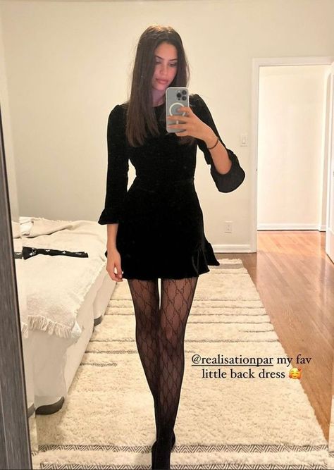 Midnight Mass Christmas Outfit, Long Sleeve Dress With Tights, Formal Dinner Outfits For Women, Fancy Dinner Outfit Winter Classy, Christmas Dinner Outfit Parties, Black Dress And Tights Outfit, Formal Dinner Outfit Classy, Outfit Christmas Dinner, Xmas Dinner Outfit