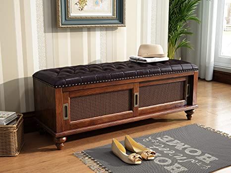 AmazonSmile: BALANBO Door Entryway Bench Shoe Storage Oak Wood Shoe Rack Storage Benches Shelf Hallway Organizer Cushion Fabric is Cow Leather（Brown） : Home & Kitchen Oak Shoe Storage, Hallway Organization, Shoe Storage Bench Entryway, Rattan Doors, Wood Shoe Rack, Shoe Rack Bench, Entryway Shoe Storage, Entryway Shoe, Rack Tv