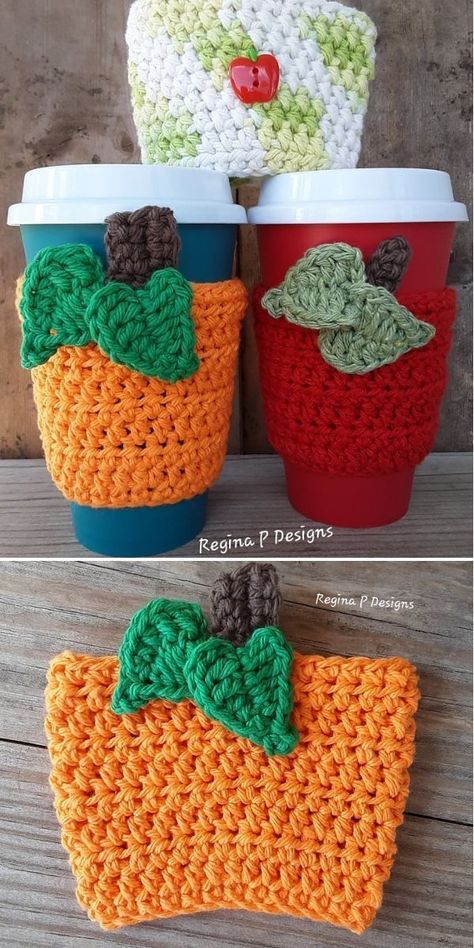 Warm And Practical Crochet Cup Cozy Ideas – 1001 Patterns Fall Crochet Coffee Cozy, Halloween Coffee Cozy Crochet Pattern, Crochet Holiday Cup Cozy, Crochet Fall Cup Sleeve, Free Coffee Cozy Crochet Pattern, Crochet Pumpkin Cup Cozy, Crochet Halloween Cup Cozy Free Pattern, Fall Crochet Projects Ideas, Crochet Fall Cup Cozy Free Pattern