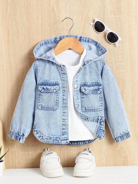 Baby Denim Jacket, Plain Jacket, Jaket Jeans, Hooded Denim Jacket, Winter Jeans, Girls Denim, Light Wash Denim, Girls Clothing