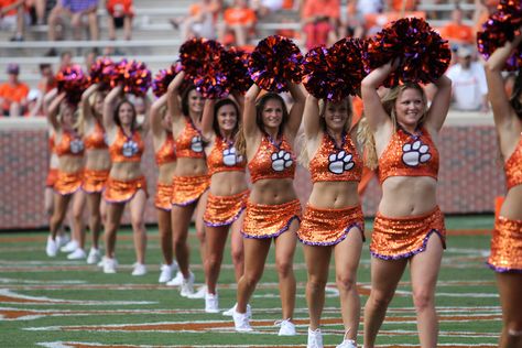 Clemson Cheer Clemson Cheerleaders, The Cheerleaders, Cheer Leaders, Clemson Tigers Football, College Cheerleading, Clemson Football, Football Cheerleaders, Cheerleading Uniforms, Tiger Football