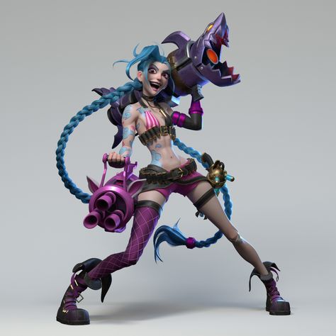 Lol Jinx, Jinx League Of Legends, League Of Legends Characters, Chinese Art Girl, Cyberpunk Character, Lol League Of Legends, Cool Poses, 3d Modelling, Female Character