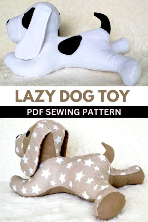 This is the Lazy Dog Toy pdf sewing pattern from the designer Makerist. The designer describes her Lazy Dog Toy as extremely cute and designed so they can easily be carried around in small hands. Besides making this super cute Lazy Dog you’ll also make a bone toy for him that will not only act […] Free Sewing Patterns For Pets, Weighted Stuffed Animal Diy Sewing Patterns, Sew Stuffed Animals Patterns, Diy Dog Toys Sewing, Stuffy Sewing Pattern Free, Cute Stuffed Animal Patterns, Sewing Projects Dog, Dog Plush Pattern Free Sewing, Sewing Ideas For Pets