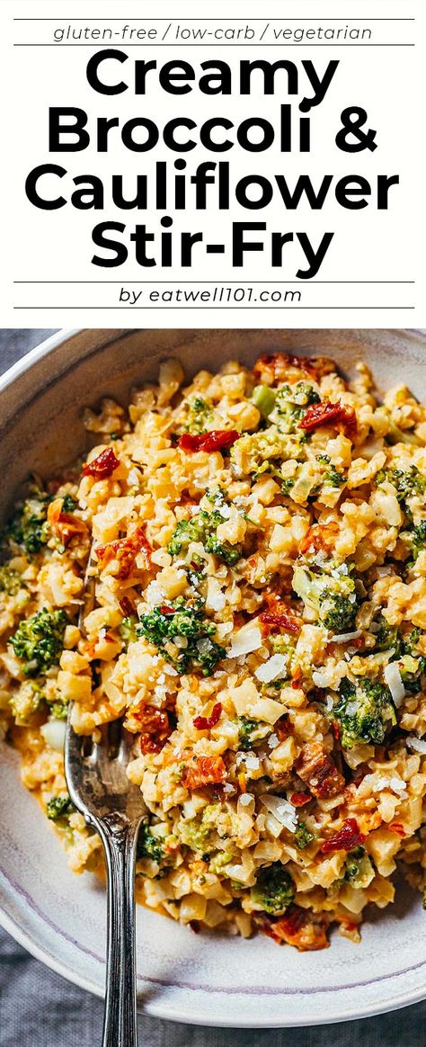 Creamy Broccoli and Cauliflower Skillet Recipe - #broccoli #cauliflower #recipe #eatwell101 - This broccoli, and cauliflower rice recipe is a delicious meal with just a handful of ingredients that comes together in 15 minutes! - #recipe by #eatwell101® Cauliflower Rice With Broccoli, Broccoli And Cauliflower Rice, Broccoli Cauliflower Recipes, 2b Recipes, Cauliflower Skillet, Japan Recipes, Keto Favorites, Cauliflower Stir Fry, Cauliflower Rice Recipe