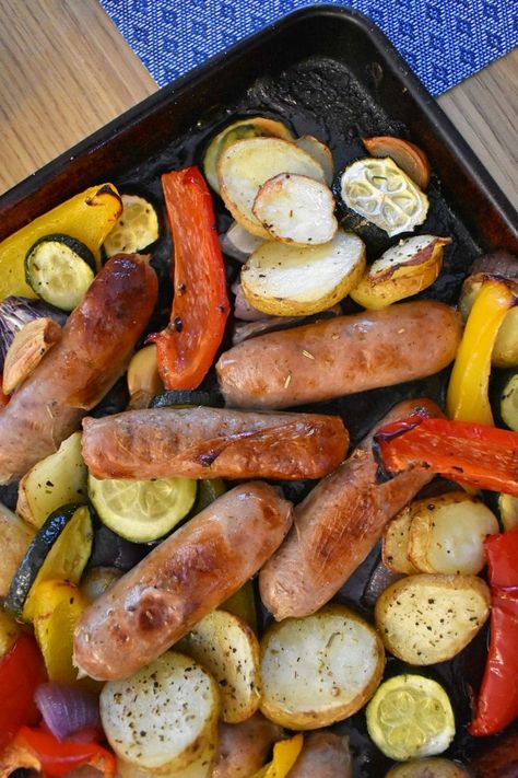 Jane Patisserie, Sausage Tray Bake, Traybake Recipes, Cumberland Sausage, Laura Vitale, Janes Patisserie, Sage Sausage, Creamy Garlic Chicken, Sausage Bake