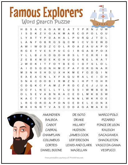 Some of the biggest names in exploration of the western world are featured in our Famous Explorers Word Search Puzzle – Vespucci and Vasco da Gama, Balboa and Boone. Perfect for the classroom, or an after-school activity! History Word Search, After School Activity, Free Word Search Puzzles, Word Search Puzzles Printables, Free Printable Word Searches, World Puzzle, Nursing Home Activities, Elementary School Library, Word Search Printables