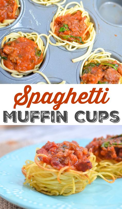 Spaghetti Appetizer, Spaghetti And Meat Sauce, Pasta Cup, Muffin Cups Recipes, Muffin Pan Recipes, Eggs Healthy, Individual Appetizers, Recipe With Ground Beef, Cooking Eggs