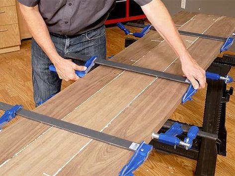 How to Edge Glue Boards to Make a Wider Wood Panel - Woodworking | Blog | Videos | Plans | How To Glueing Wood Together Diy, How To Glue Wood Boards Together, Glue Wood Together, How To Make Charcuterie Board From Wood, How To Fill In Wood Paneling Grooves, Filling In Wood Paneling Grooves, Diy Large Charcuterie Board Wood, Woodworking With Resin, Diy Glue