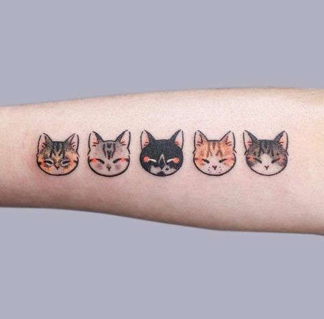 Multiple Cat Tattoo, Cat Portrait Tattoos, Ignorant Tattoos, Cat Tatto, Places For Tattoos, Cute Cat Tattoo, Kawaii Tattoo, Cat Tattoos, Cat Tattoo Designs