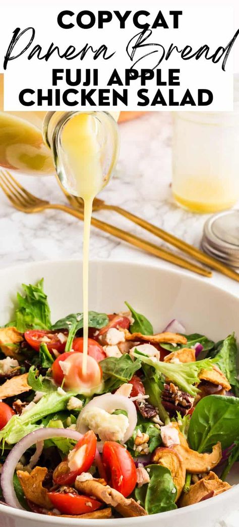 Fuji Apple Recipes, Panera Green Goddess Salad, Panera Fuji Apple Salad, Fuji Apple Salad, Apple Salad Dressing, Apple Vinaigrette, Panera Salad, Panera Recipes, Fast Healthy Dinner