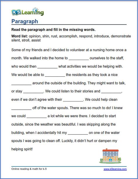 paragraph fill in the missing words 4th Grade Vocabulary Words, Paragraph Writing Worksheets, Synonym Activities, Paragraph Worksheets, English Comprehension, Cloze Passages, Conjunctions Worksheet, Free English Worksheets, Jumbled Words