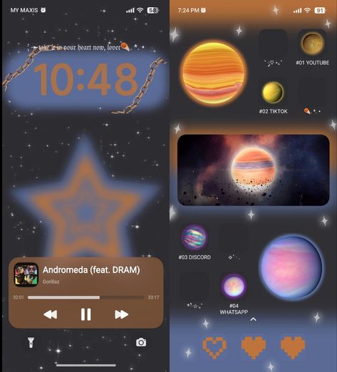 Iphone Layout Aesthetic Dark, Star Iphone Theme, Iphone Homepage Ideas, Futuristic Phone Theme, Space Hey Profile Ideas, Iphone Space Theme, Star Ios Layout, Space Ios 16, Y2k Home Screen Layout