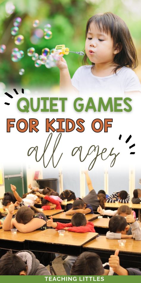 22 Quiet Games for Kids of All Ages - Teaching Littles Quiet Games For Preschoolers, Games To Play With 2nd Graders, Quiet Games To Play In The Classroom, Games For First Graders, Fun And Games, Quiet Classroom Games, Class Games For Kids, Quiet Ball Classroom Game, Games For Five Year Olds