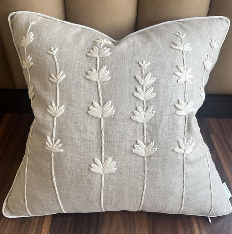 Embroidered Linen Square Decorative Accent Throw Pillow Cover, Gray & White, click on link to purchase #promotion Farmhouse Couch, Basic Hand Embroidery Stitches, Cross Stitch Cushion, Cushion Embroidery, Hand Embroidery Patterns Free, Diy Bag Designs, Embroidery Patterns Free, Embroidered Pillowcases, Embroidered Cushions