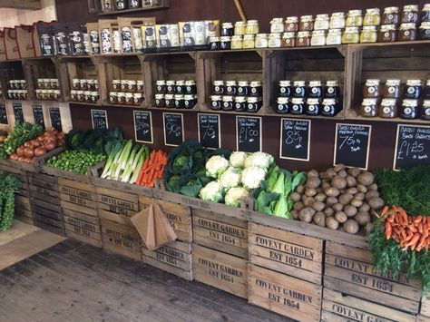 Farm Shop Shelving, Produce Store Design, Small Farm Shop Ideas, Country Market Ideas, Farm Market Store, Farm Shop Design, Indoor Farmers Market Design, Farm Shop Ideas Country Stores, Farm Store Display