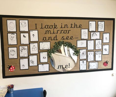 @eyfs_display_ideas: “This year’s self portrait display! 👥🌿 #classportraits #childportraits #portraitdisplay…” Year 1 Self Portraits, Self Portrait Nursery, Me Myself And I Eyfs Activities, Year 1 Craft Ideas, Self Portraits Eyfs Activities, Class Ideas Decoration, Self Portrait Classroom Display, Early Years Classroom Displays Eyfs, Early Years All About Me Ideas