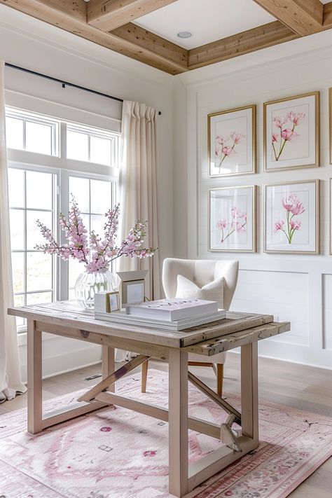 15 Feminine Home Office Ideas That Will Make You Want to Work All Day Home Office For Women, Feminine Home Office Classy, Womens Home Office, Feminine Home Office, Feminine Home Office Ideas, Writing Nook, Feminine Office Decor, Feminine Home, Girly Office