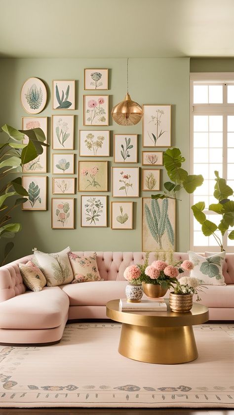 Step into a world of refined elegance and feminine charm with our luxurious Anthropologie-inspired living room. Immerse yourself in the sophisticated ambiance created by opulent furniture and decor, curated to perfection. The pièce de résistance? A stunning botanical gallery wall, adding a touch of nature's beauty to this haven of style. Indulge in the artistry of living with our carefully crafted space – where luxury meets botanical grace. 🌿✨ #LuxuryLiving #FeminineChic #AnthropologieStyle Floral Living Room, Design Color Trends, Ideas Habitaciones, Deco Studio, Deco Rose, Living Room Decor Inspiration, Pink Living Room, Interior Design Color, Living Room Decor Apartment