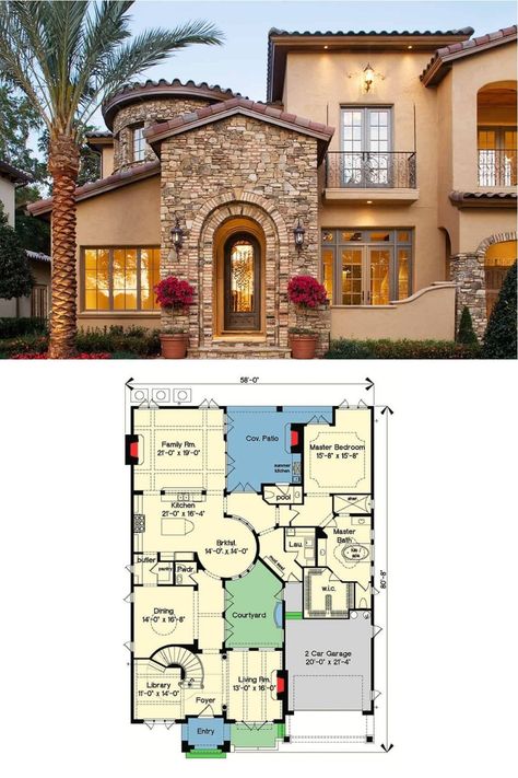 Small Mediterranean House, Smart House Plans, Modern Mediterranean Homes, Mediterranean House Plan, Mediterranean Style House Plans, Little House Plans, Mediterranean House Plans, Mediterranean House, Courtyard House Plans