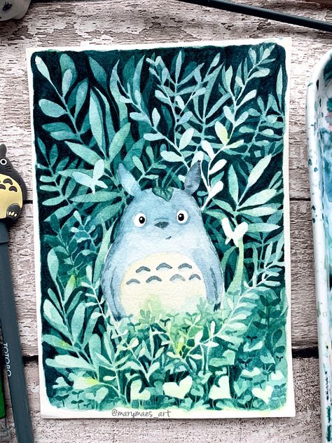 Totoro Illustration, Watercolor Negative Painting, Negative Painting, Watercolor Lessons, Watercolour Inspiration, Watercolor Projects, Gouache Art, Watercolor Sketchbook, Watercolor Paintings Tutorials