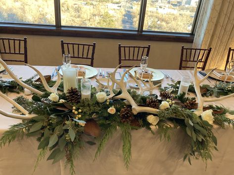 Indigenous Decor, Antler Wedding Decor, Hunters Wedding, Lodge Wedding Reception, Newfoundland Wedding, Camp Table, Hunter Wedding, Antler Christmas, Antler Wedding