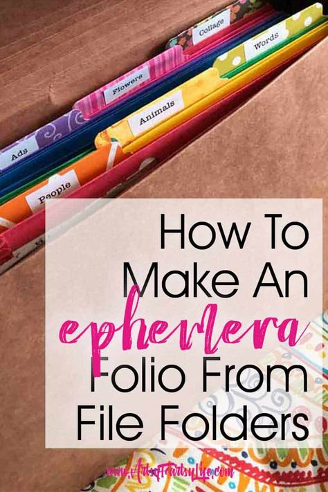 How To Make An Ephemera Folio From File Folders... I was at the Back To School sales this week with my son and I saw pocket folders for 20 cents. I started thinking that for that cheap, I could figure out some way to organize my magazines and ephemera for junk journals and altered books. #junkjournal #organizing #ephemera File Folder Crafts Ideas, How To Organize Ephemera, Diy Ephemera Storage, Junk Journal Supply Storage, Organizing Junk Journal Supplies, How To Organize Junk Journal Supplies, Ephemera Storage Ideas, Organize Ephemera, Ephemera Organization