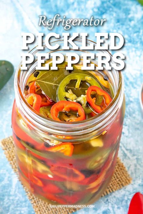 Preserve your Chili Peppers with a quick recipe for making pickled peppers that you can keep in your refrigerator for months. They’re perfect for topping sandwiches, tacos, tossing onto pizzas, or munching right out of the jar. Pickled Chili Peppers, Pickling Hot Peppers Recipe, Pickling Peppers, How To Pickle Peppers, Canning Hot Peppers, Pickled Sweet Peppers, Pickled Pepper Recipe, Pickled Hot Peppers, Hot Pepper Recipes