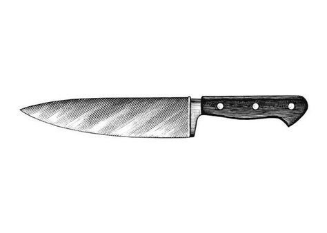 Knife Chef Knife Drawing, Chefs Knife Drawing, Kitchen Knife Drawing, Drawing Of A Knife, Kitchen Knife Tattoo Design, Santoku Knife Tattoo, Knife Draw Sketches, Chef Knife Tattoo Design, Kitchen Knife Tattoo